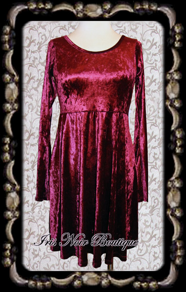 Black & Greige Gothic Lolita Burgundy Velvet High Waist Dress