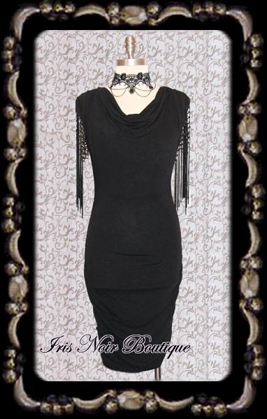 'Queen of Spades' Goth Tassel Sleeve Black Sweater Dress