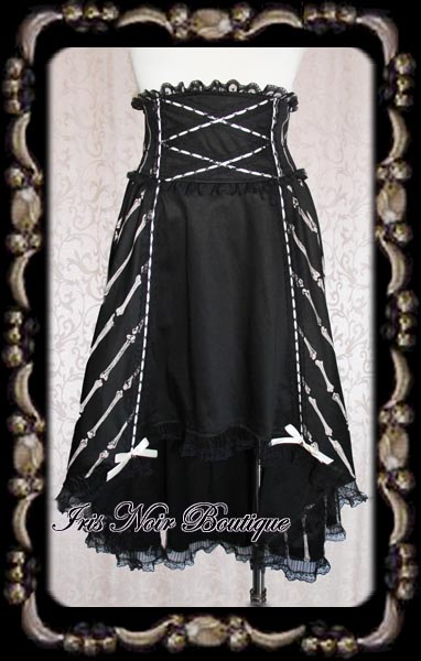 Gothic Steampunk Lolita Bones Print Bustle Skirt with Bow