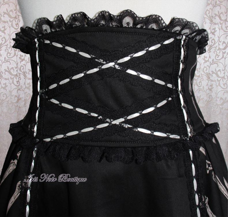 Gothic Steampunk Lolita Bones Print Bustle Skirt with Bow