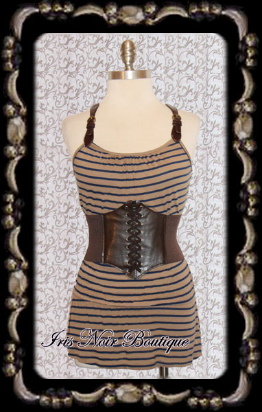 'Ocean Voyager' Steampunk Brown Leather Buckle Tank Tunic Top