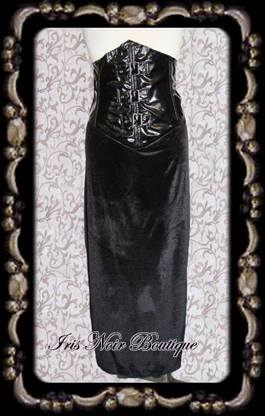 Gothic Neo-Victorian Black Vinyl & Velvet Buckle Cincher Skirt