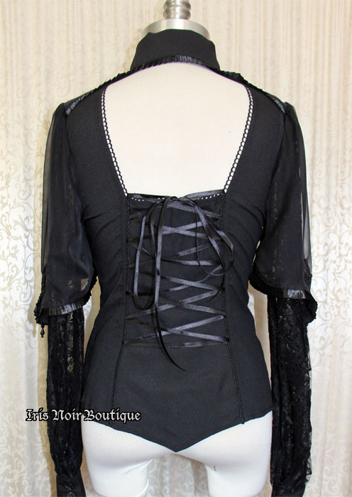 Victorian Aristocrat Gothic Lolita Black Ruffle Shirt - Shirts